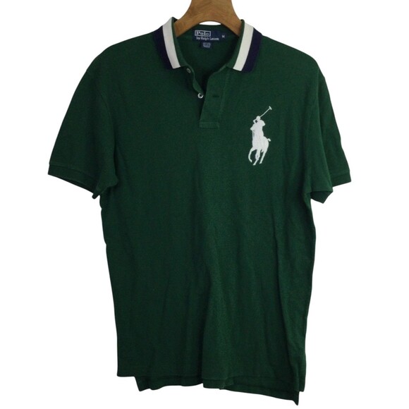 Polo Ralph Lauren Men's Vintage Polo Shirt Slim Fit Big Pony Mesh Green Size M - Picture 1 of 16